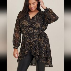 TORRID Chiffon Layered Tie Front Blouse